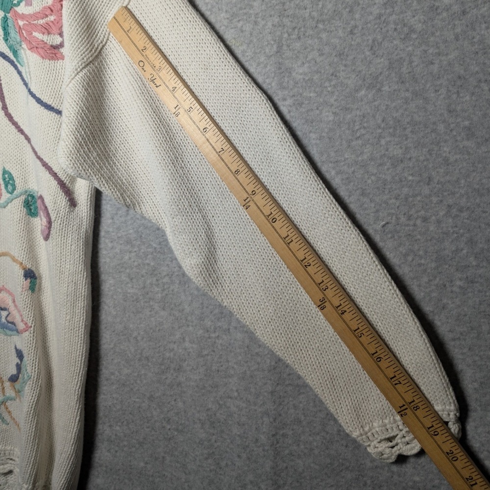 Gina Peters Vintage 90s Sweater Large Floral Embroidered Cottagecore Grannycore - Picture 7 of 10
